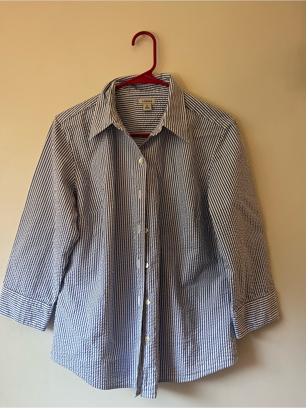 L.L. Bean Women’s Blue and White Striped Cotton Button-Down Shirt Size Medium
